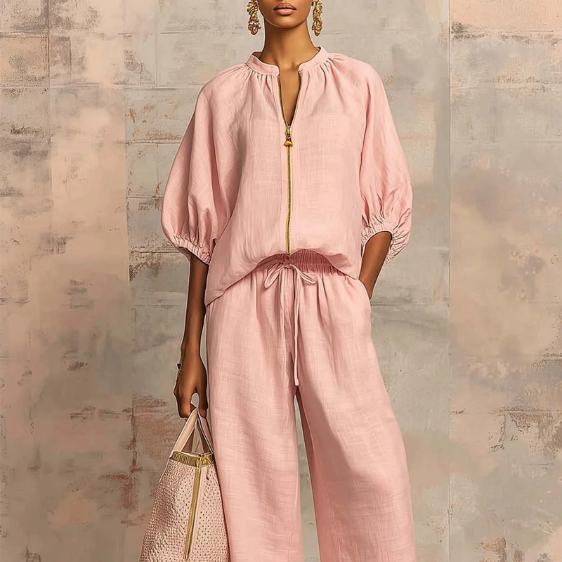 Valena | Set voor dames – Outfit met blouse met pofmouwen en palazzo-broek