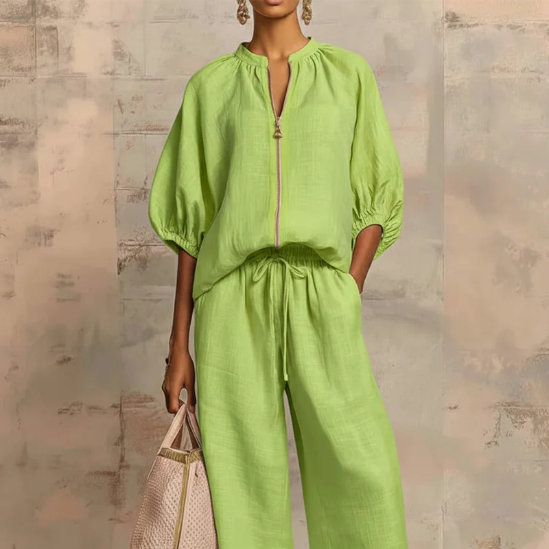 Valena | Set voor dames – Outfit met blouse met pofmouwen en palazzo-broek