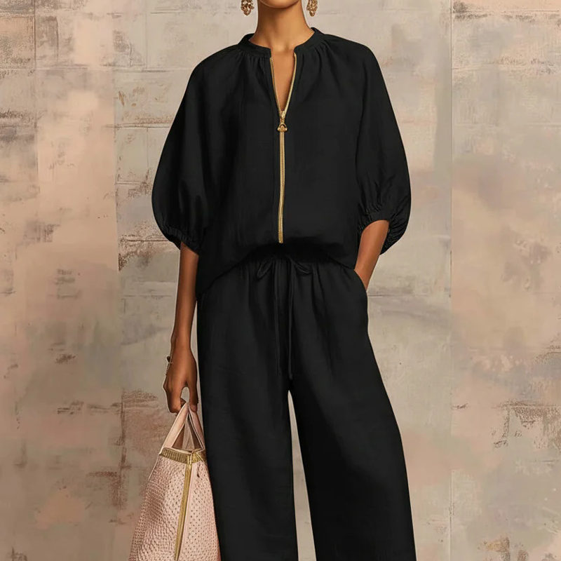 Valena | Set voor dames – Outfit met blouse met pofmouwen en palazzo-broek