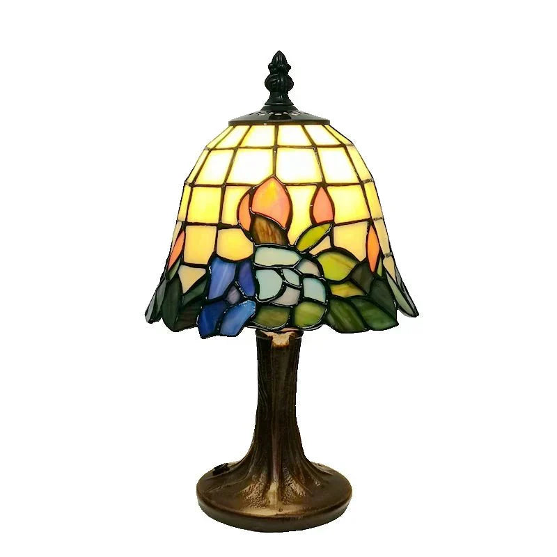 FloraLamp | Orchidee tafellamp van gebrandschilderd glas - Retro LED bureaulamp met voet van geborsteld nikkel