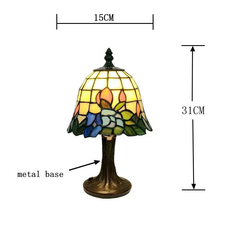 FloraLamp | Orchidee tafellamp van gebrandschilderd glas - Retro LED bureaulamp met voet van geborsteld nikkel