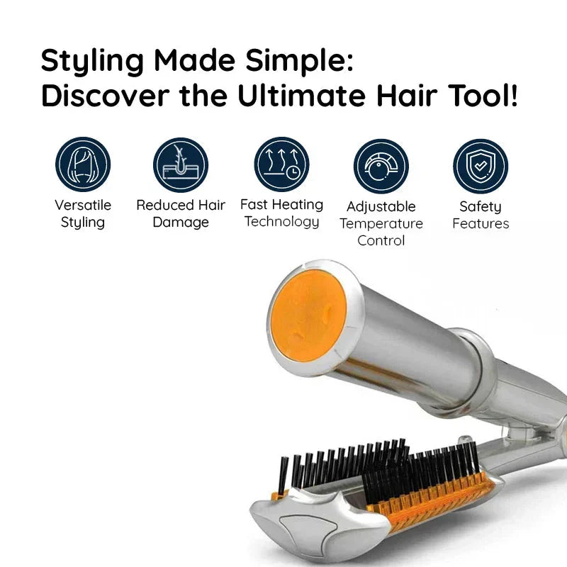 FlexStyle | 2-in-1 roterende stijltang met warme borstel – professionele styling, anti-kroes, geschikt voor alle haartypes