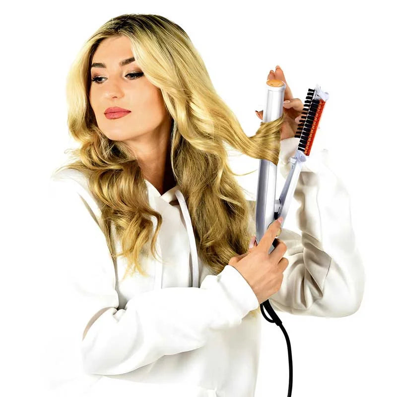 FlexStyle | 2-in-1 roterende stijltang met warme borstel – professionele styling, anti-kroes, geschikt voor alle haartypes