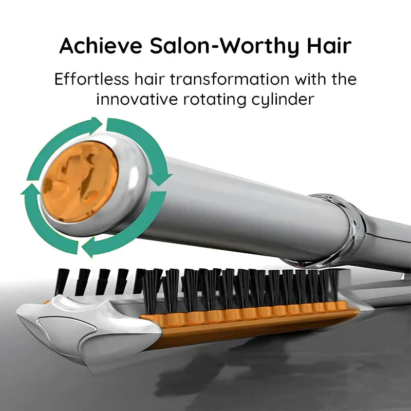 FlexStyle | 2-in-1 roterende stijltang met warme borstel – professionele styling, anti-kroes, geschikt voor alle haartypes