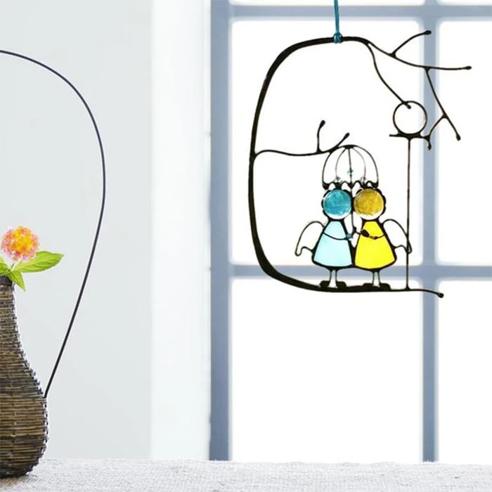PrismVeil | Minimalistisch Glas-in-lood Raam- & Wandbehang - Duurzame UV-veilige Sun Catcher