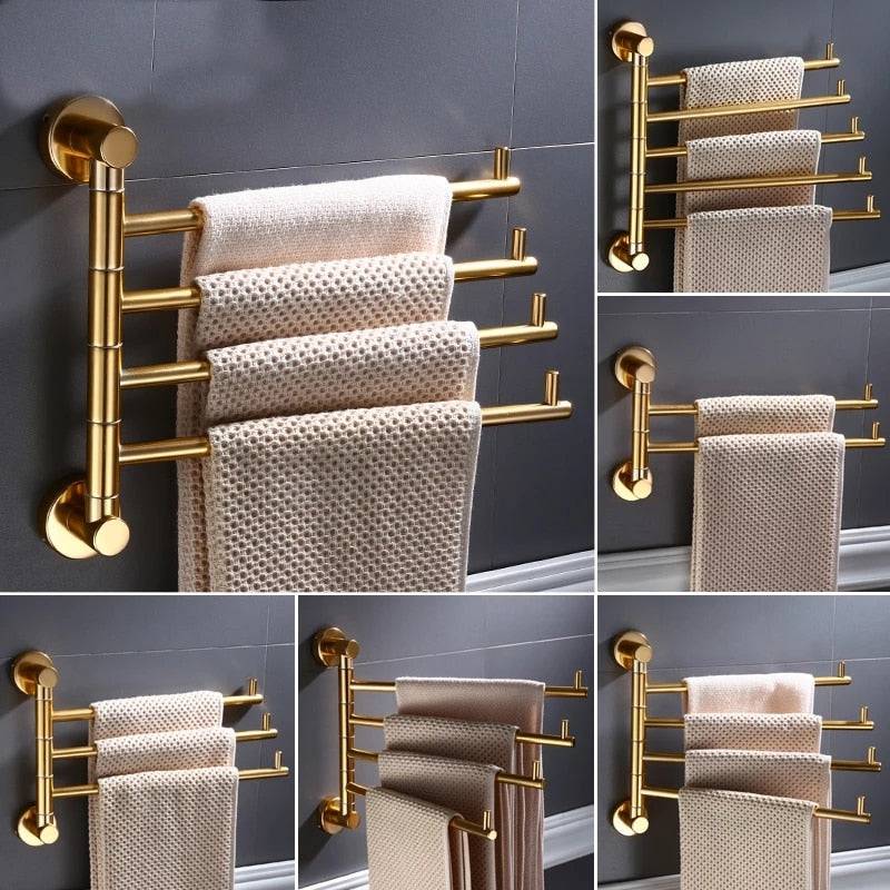 LuxRack | Gouden aluminiumlegering draaibaar handdoekenrek – wandgemonteerde messing houder