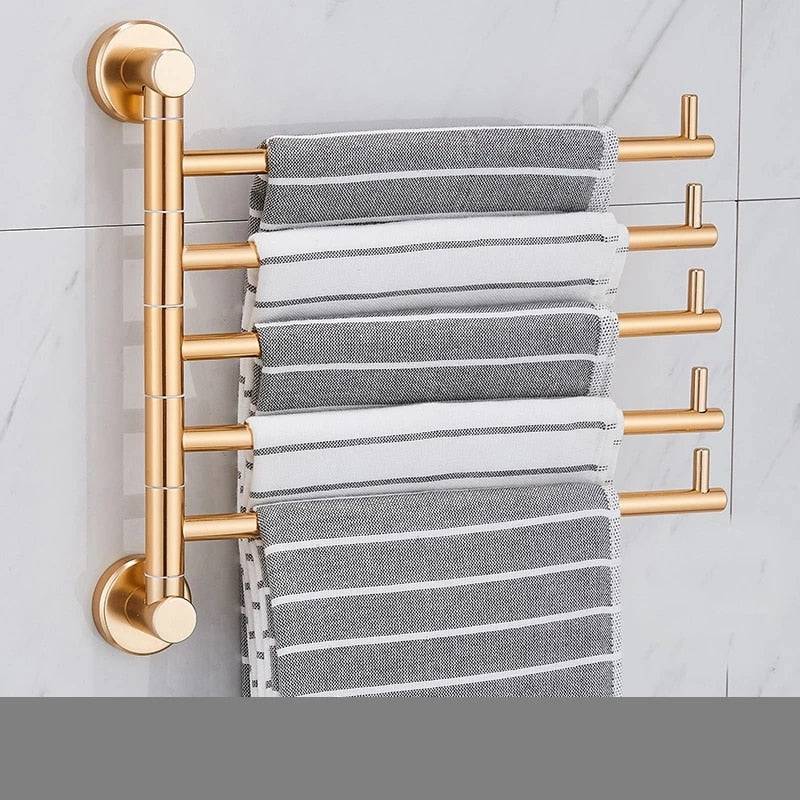 LuxRack | Gouden aluminiumlegering draaibaar handdoekenrek – wandgemonteerde messing houder