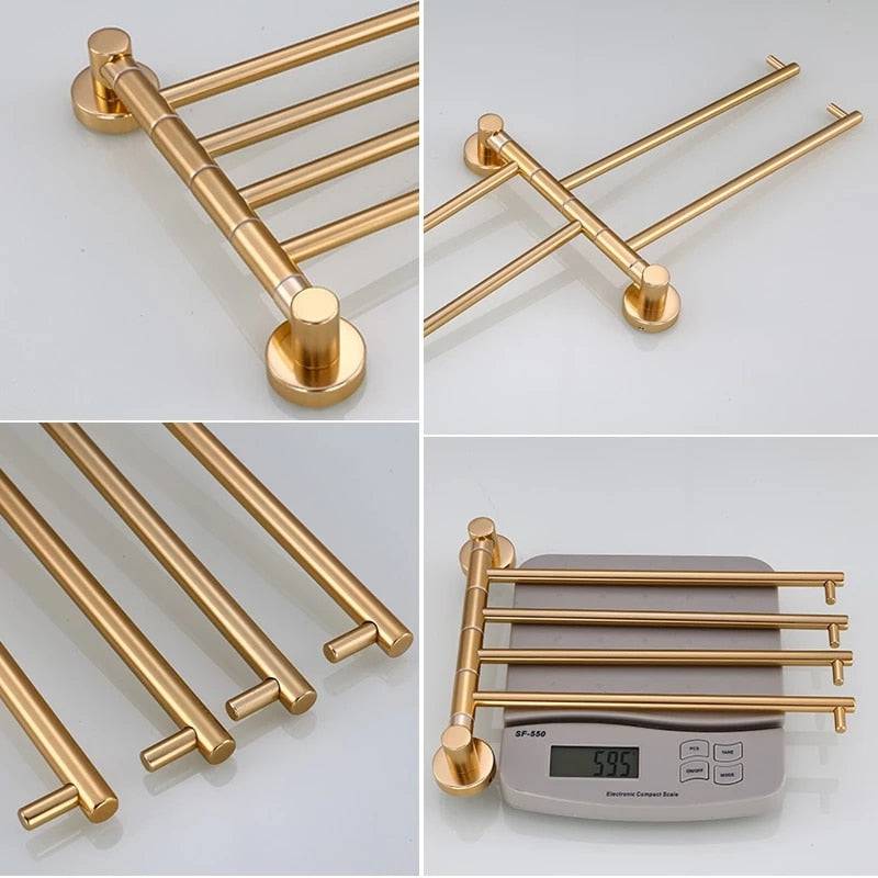 LuxRack | Gouden aluminiumlegering draaibaar handdoekenrek – wandgemonteerde messing houder