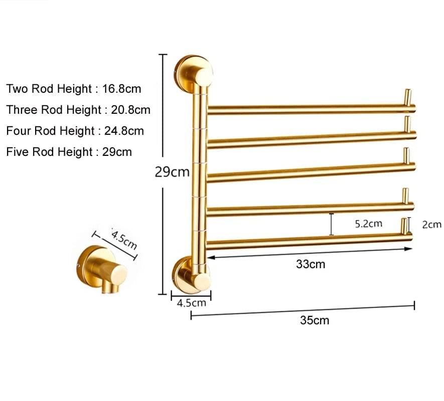 LuxRack | Gouden aluminiumlegering draaibaar handdoekenrek – wandgemonteerde messing houder