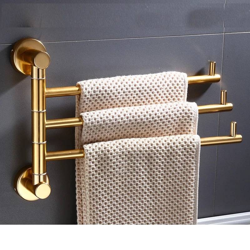 LuxRack | Gouden aluminiumlegering draaibaar handdoekenrek – wandgemonteerde messing houder