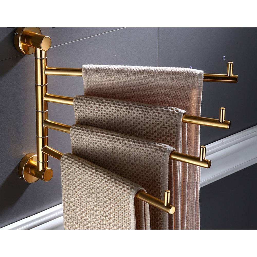 LuxRack | Gouden aluminiumlegering draaibaar handdoekenrek – wandgemonteerde messing houder