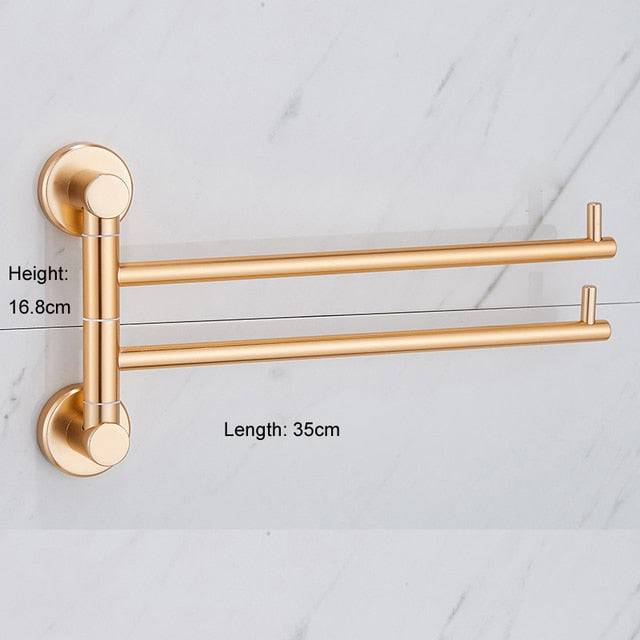 LuxRack | Gouden aluminiumlegering draaibaar handdoekenrek – wandgemonteerde messing houder