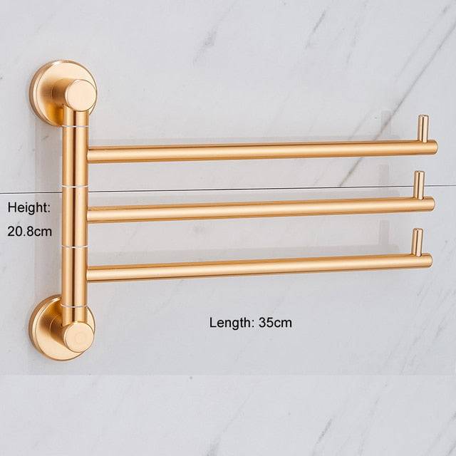 LuxRack | Gouden aluminiumlegering draaibaar handdoekenrek – wandgemonteerde messing houder