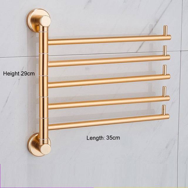 LuxRack | Gouden aluminiumlegering draaibaar handdoekenrek – wandgemonteerde messing houder