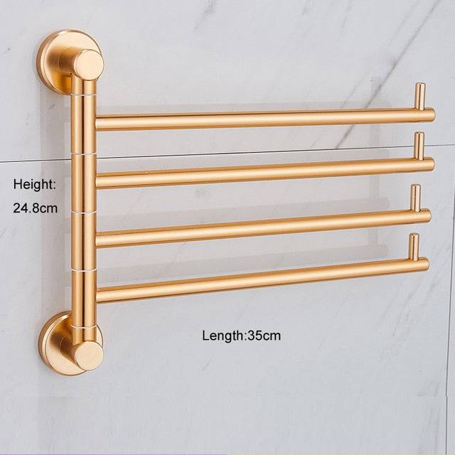 LuxRack | Gouden aluminiumlegering draaibaar handdoekenrek – wandgemonteerde messing houder
