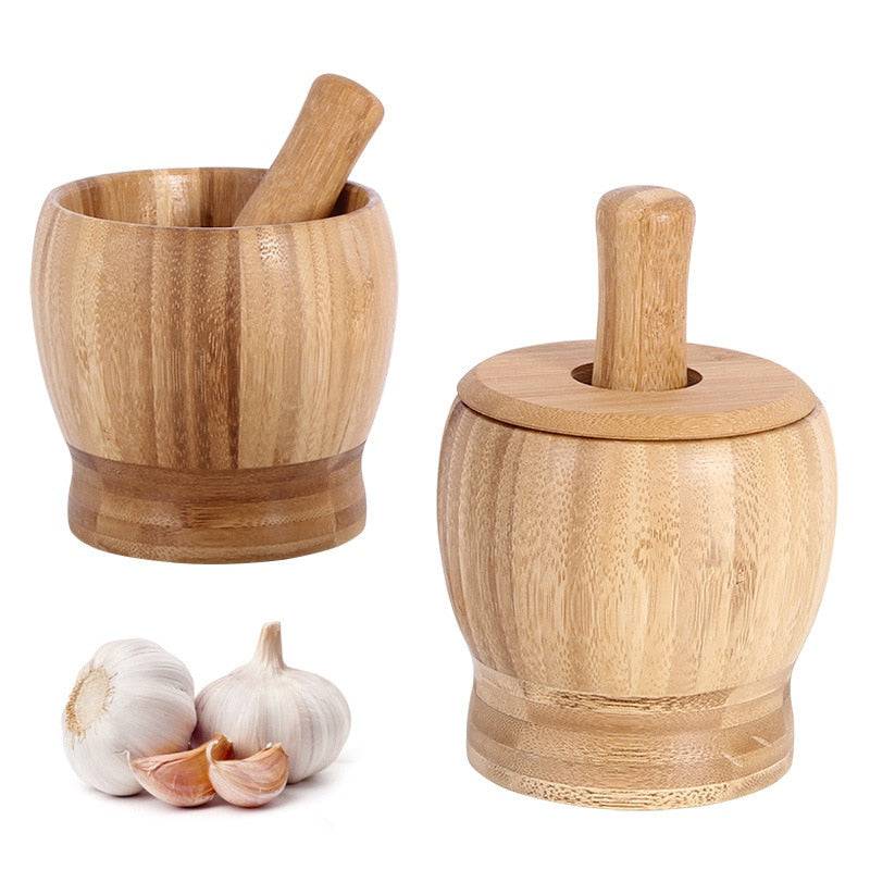 HerbMash | Bamboe knoflookpers & molenpot – keukenmixer, knoflookpers met deksel