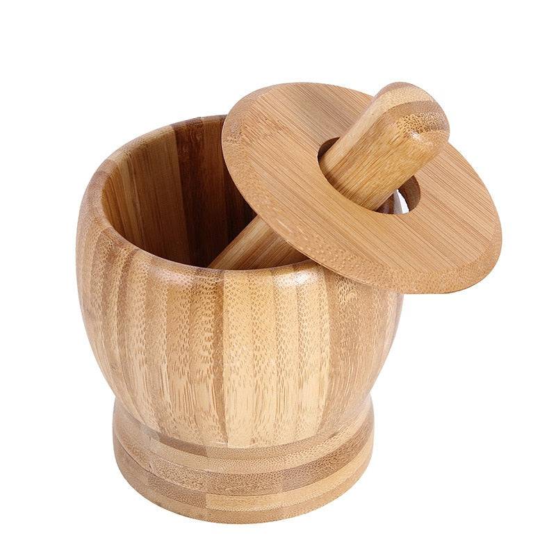HerbMash | Bamboe knoflookpers & molenpot – keukenmixer, knoflookpers met deksel