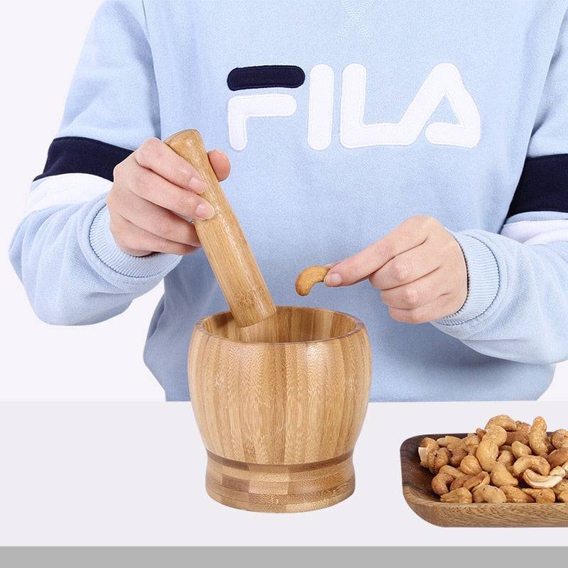 HerbMash | Bamboe knoflookpers & molenpot – keukenmixer, knoflookpers met deksel