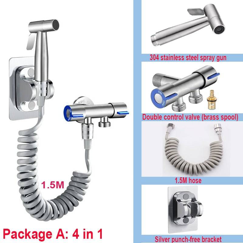 JetSpray | Handbediende toiletdouche – Roestvrijstalen bidet, badkamerhygiëne, instelbare waterstroom