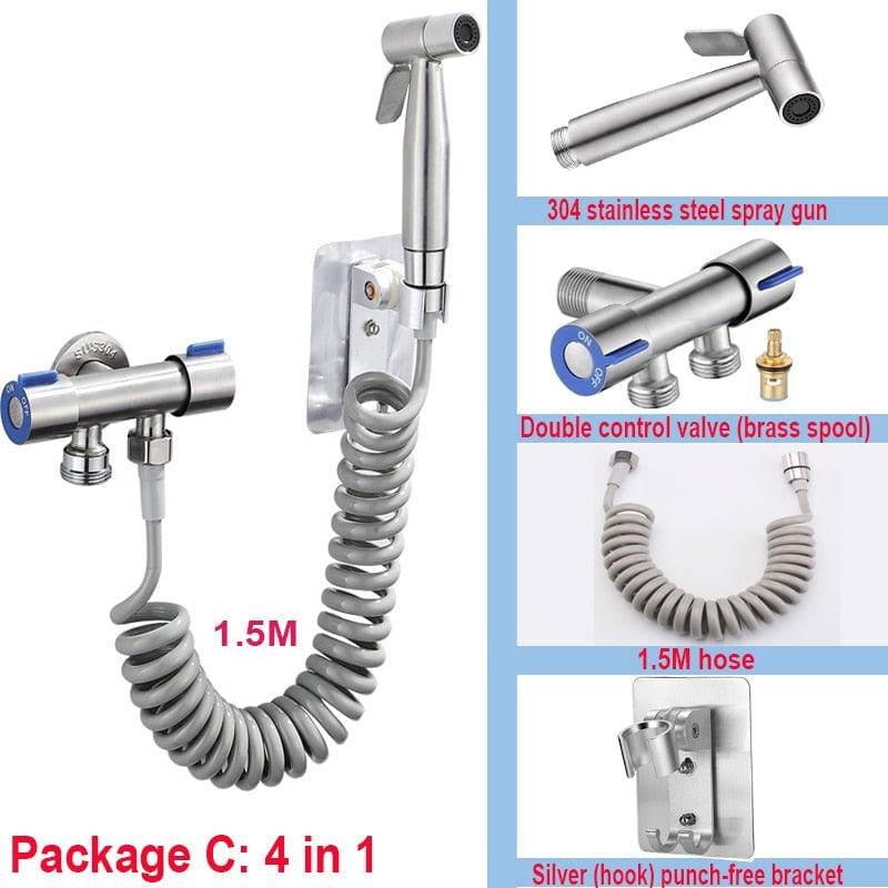JetSpray | Handbediende toiletdouche – Roestvrijstalen bidet, badkamerhygiëne, instelbare waterstroom