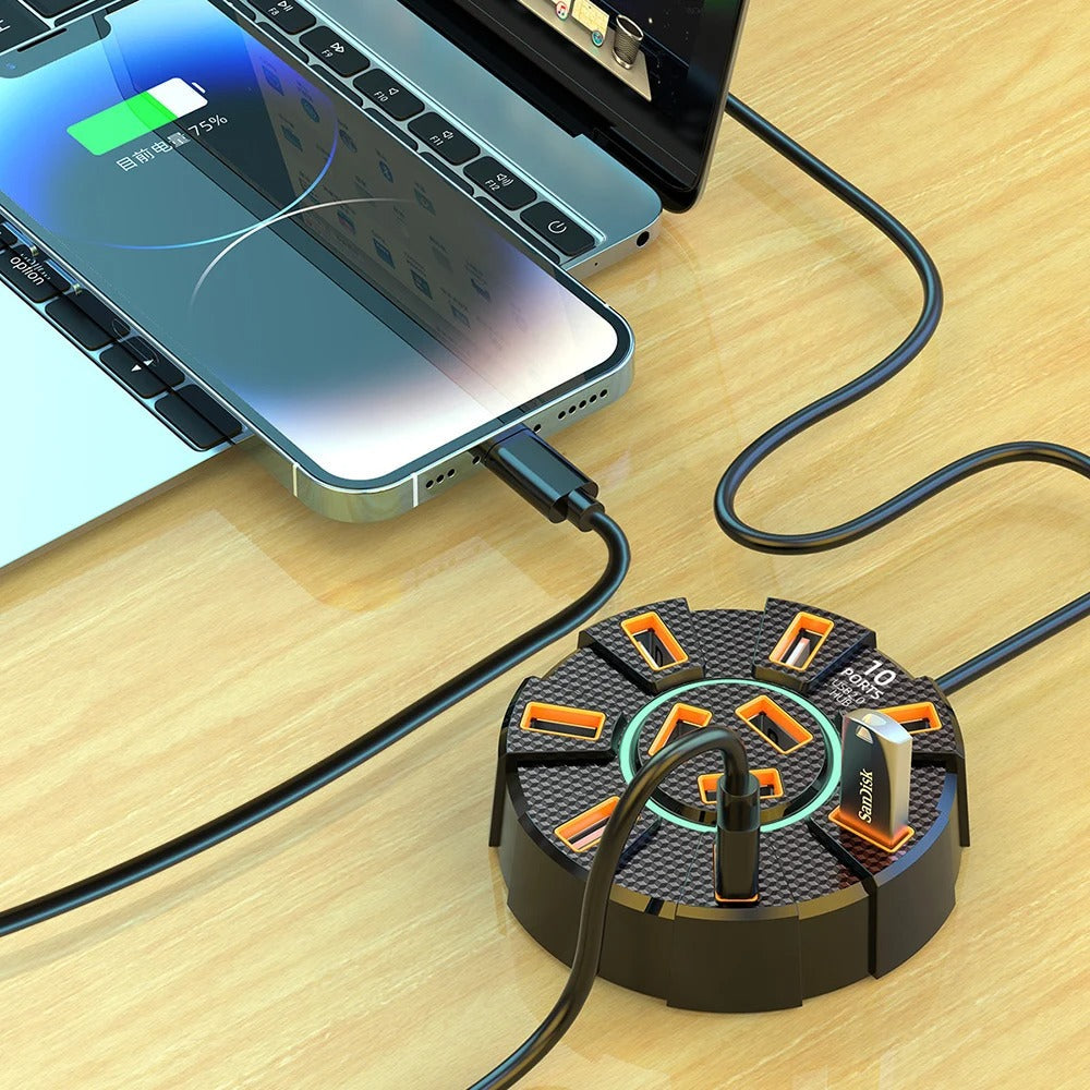 FlexiHub | 10-poorts USB-hub en splitter – Voeding voor muis, toetsenbord en HDD-connector