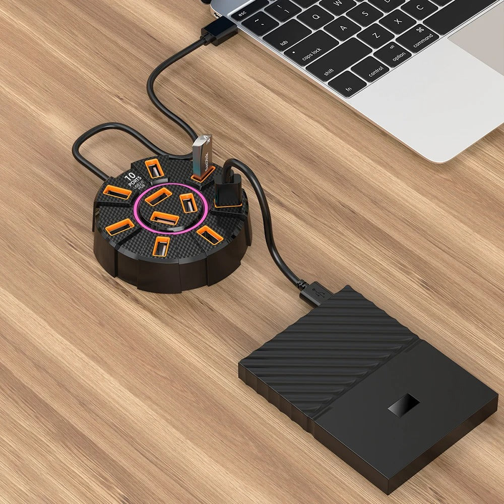 FlexiHub | 10-poorts USB-hub en splitter – Voeding voor muis, toetsenbord en HDD-connector