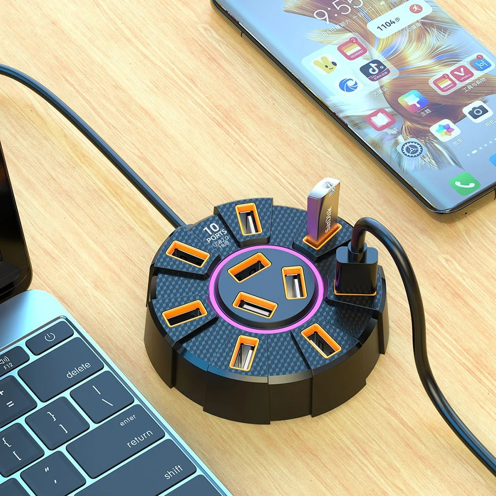 FlexiHub | 10-poorts USB-hub en splitter – Voeding voor muis, toetsenbord en HDD-connector