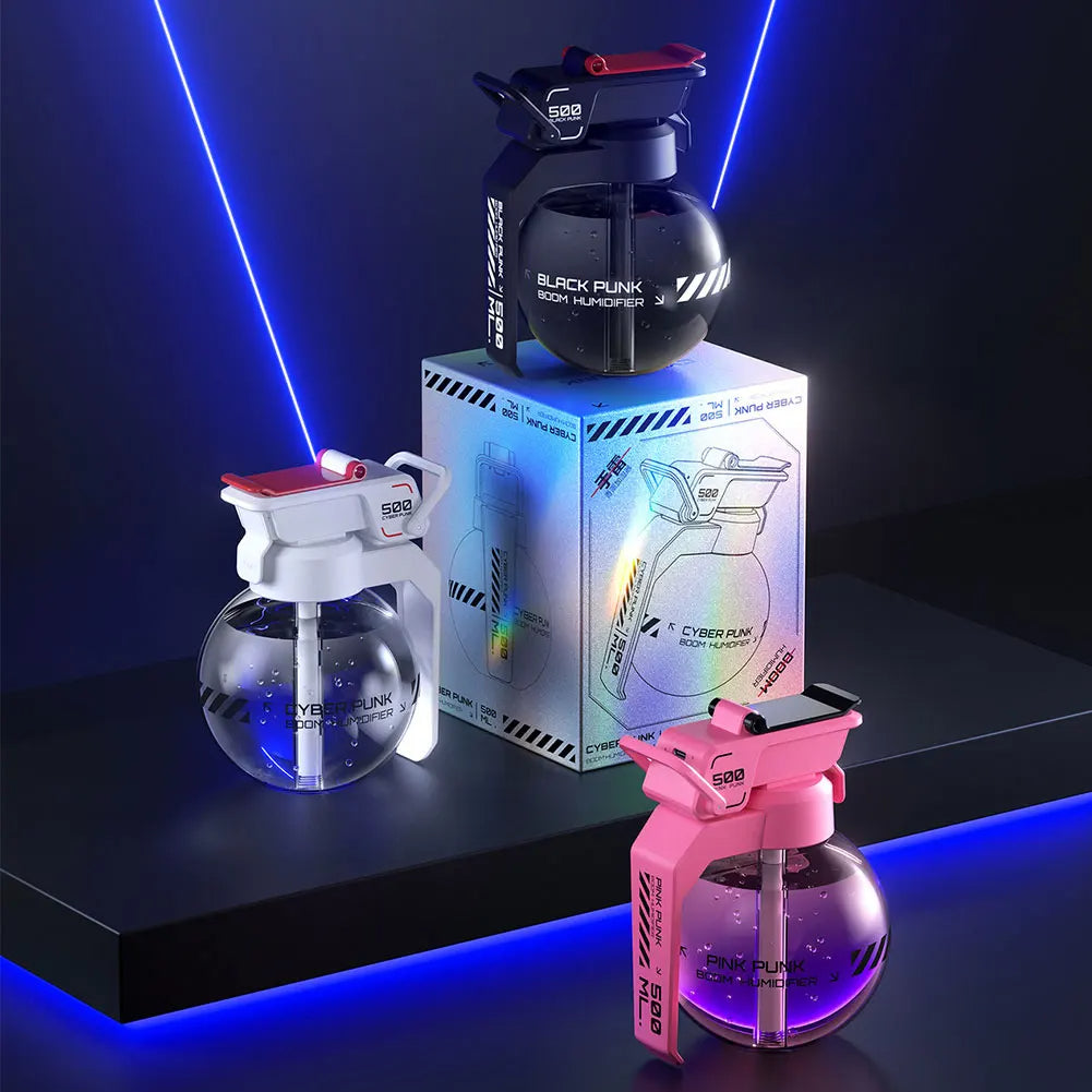 DiffuBlast | Granaat Aromatherapie Luchtbevochtiger – USB, Silent Mist, 500 ml tank voor thuis en op kantoor