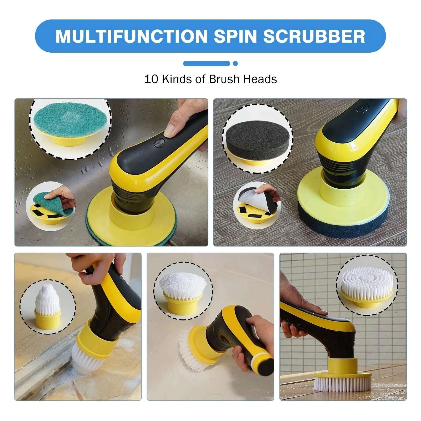 TurboScrub | 10-in-1 oplaadbare elektrische reinigingsborstel – waterdichte schrobber voor oppervlakken in huis, keuken en badkamer