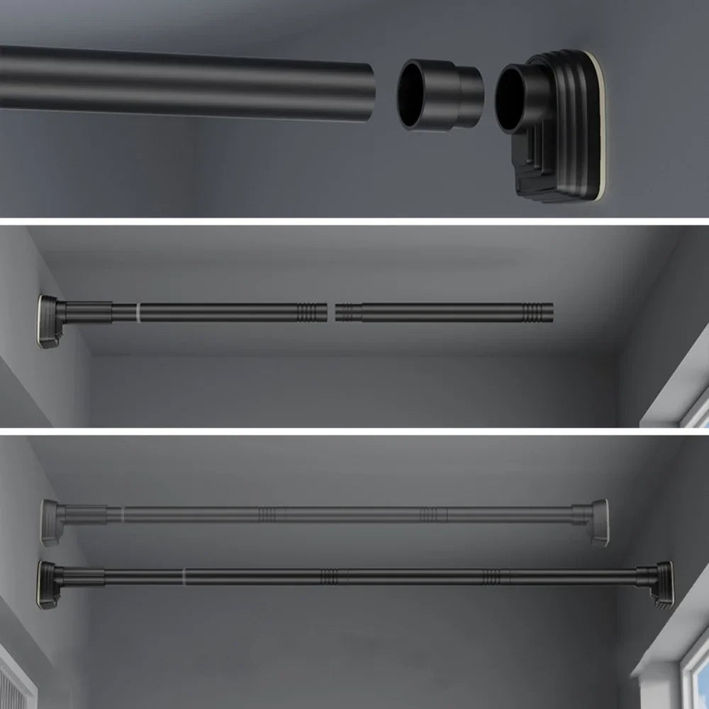 ZenRod | Verstelbare roestvrijstalen douchegordijnstang – telescopisch, zonder boren, voor het drogen van kleding