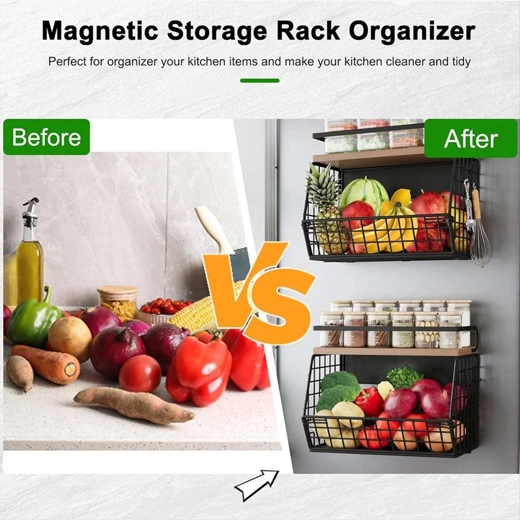 ChillRack | Magnetische koelkastorganizerplank – Duurzaam metaal en hout, sterke magneten