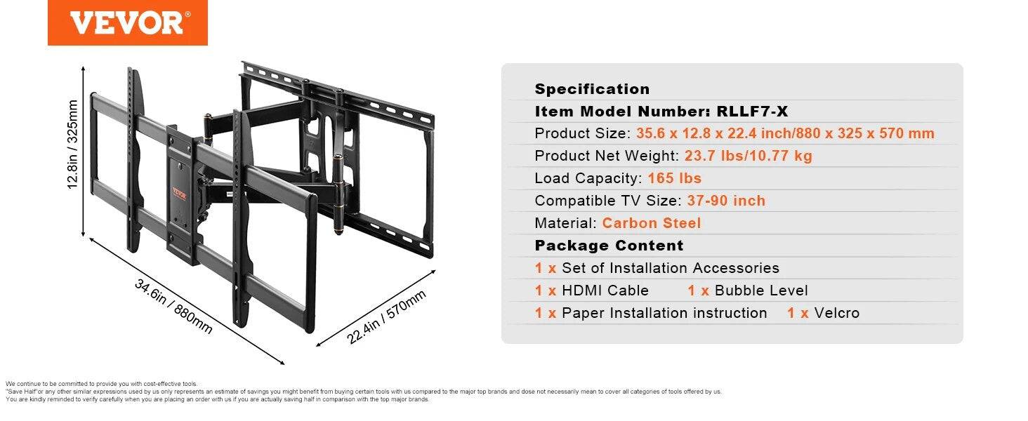 TVPivot | Full Motion TV-wandbeugel 26-90 inch – Draaibaar, kantelbaar, uitschuifbare scharnierende armen