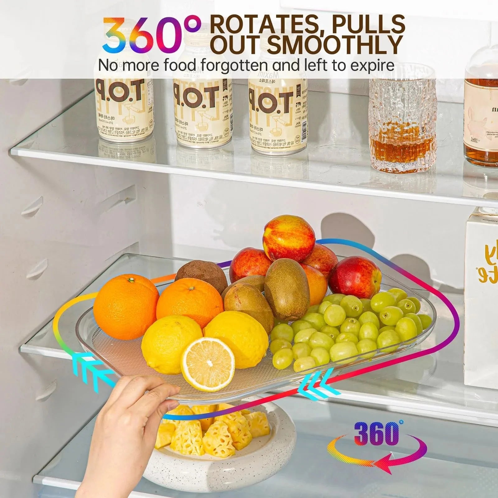RotatoRack | Koelkastdraaiplateau-organizer – 360° draaibare opbergoplossing voor de koelkast