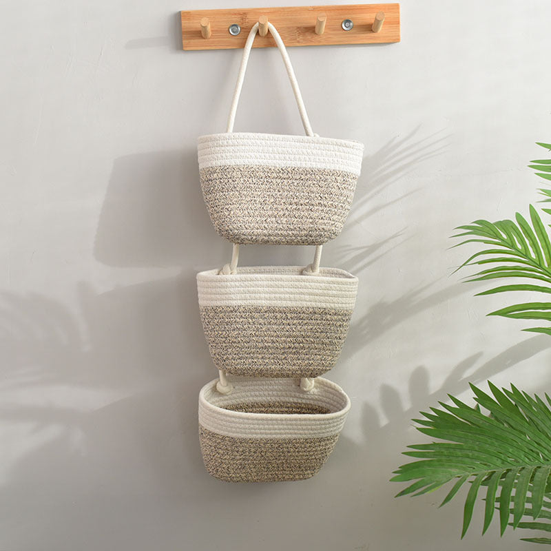 NestTrove | 3-laags katoenen wandopbergmand - Rustieke hangende organizer voor thuis