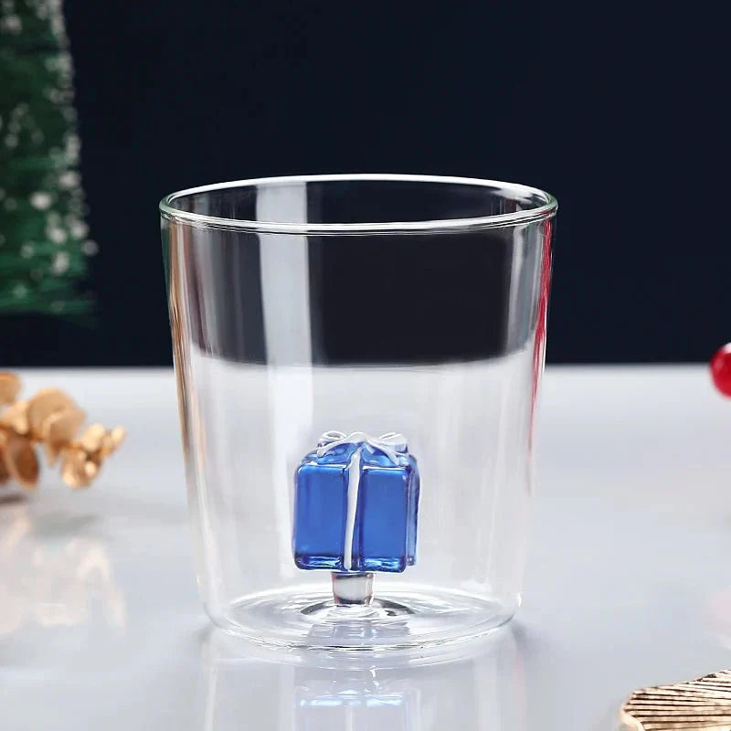 TwinkleCup | Feestelijke transparante glazen mok – Perfect voor kerstdrankjes en cadeauverpakkingen
