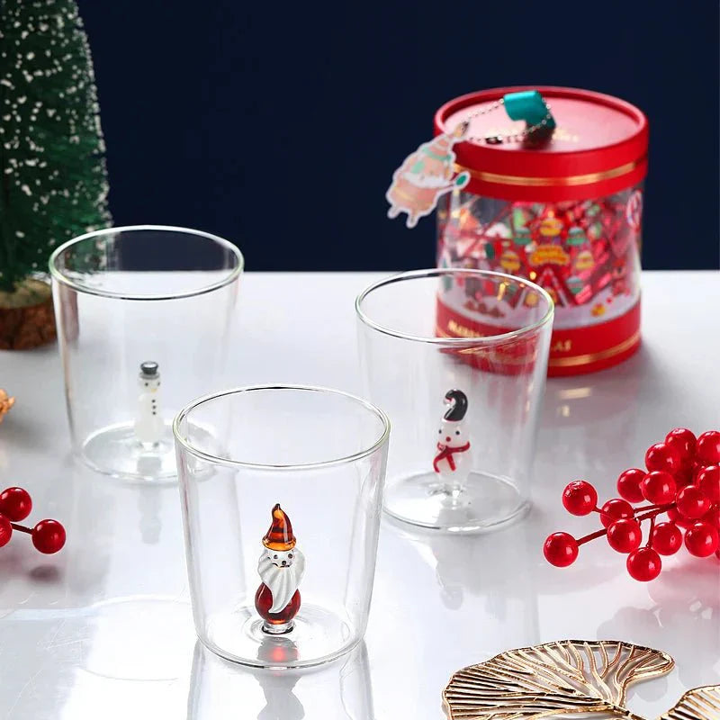 TwinkleCup | Feestelijke transparante glazen mok – Perfect voor kerstdrankjes en cadeauverpakkingen