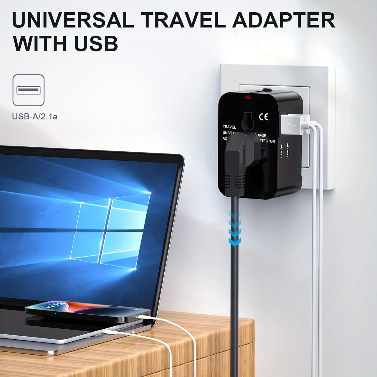 TravelPort | Wereldwijde reisadapter met dubbele USB-poorten – Compacte, universele oplader