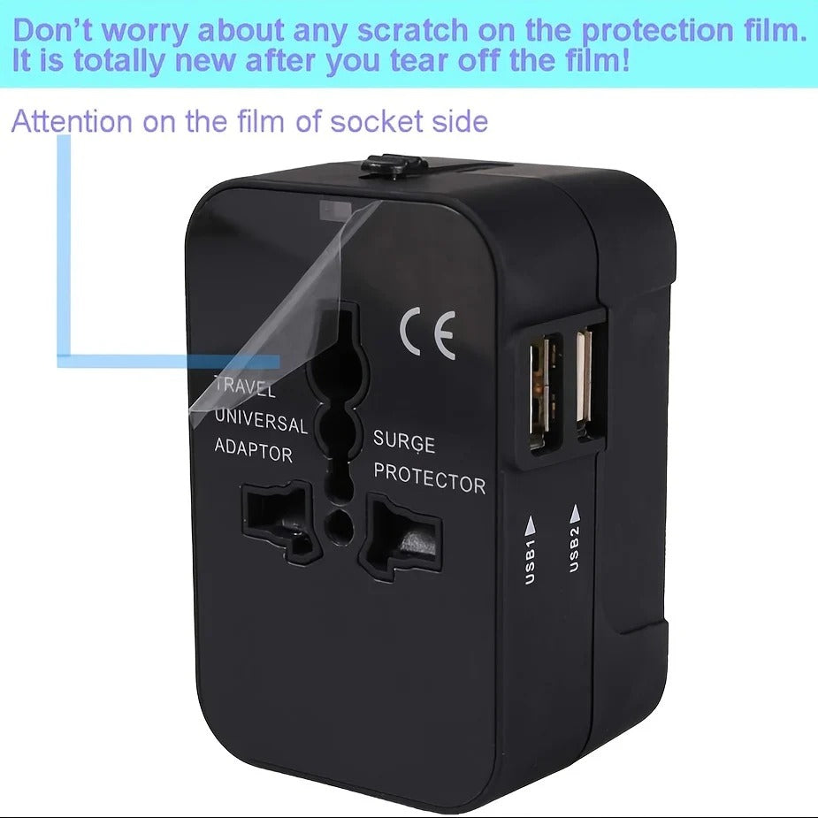 TravelPort | Wereldwijde reisadapter met dubbele USB-poorten – Compacte, universele oplader