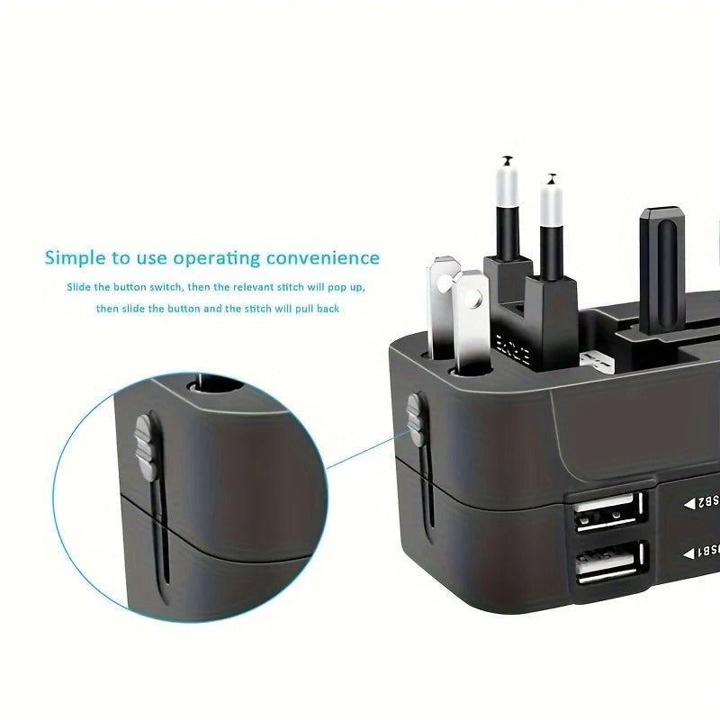 TravelPort | Wereldwijde reisadapter met dubbele USB-poorten – Compacte, universele oplader