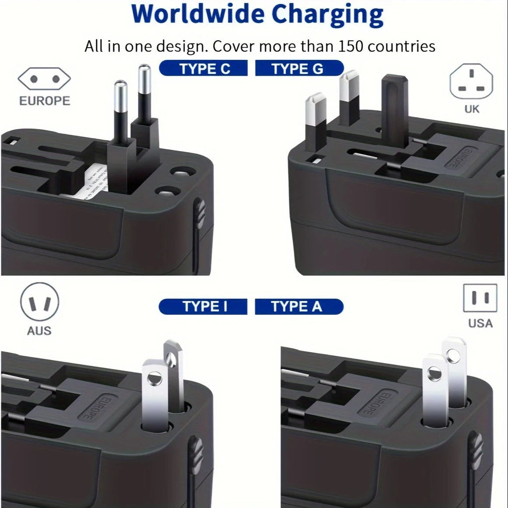 TravelPort | Wereldwijde reisadapter met dubbele USB-poorten – Compacte, universele oplader