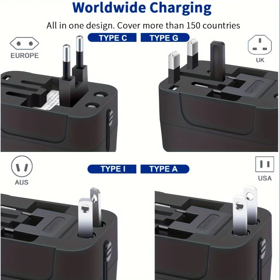 TravelPort | Wereldwijde reisadapter met dubbele USB-poorten – Compacte, universele oplader