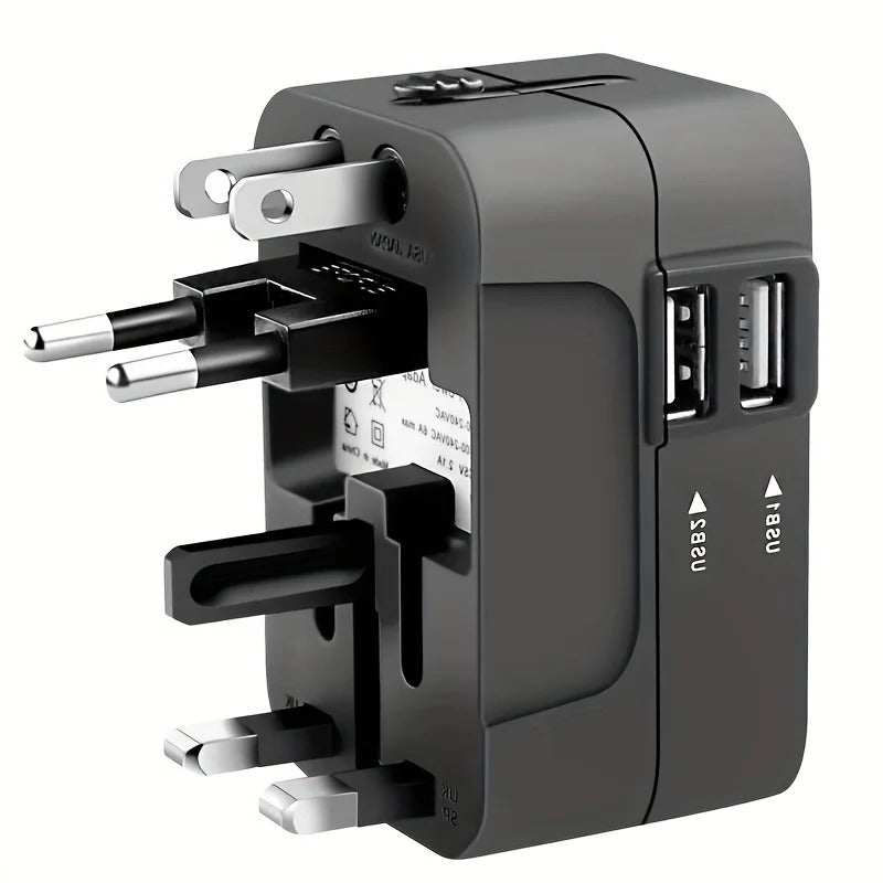 TravelPort | Wereldwijde reisadapter met dubbele USB-poorten – Compacte, universele oplader