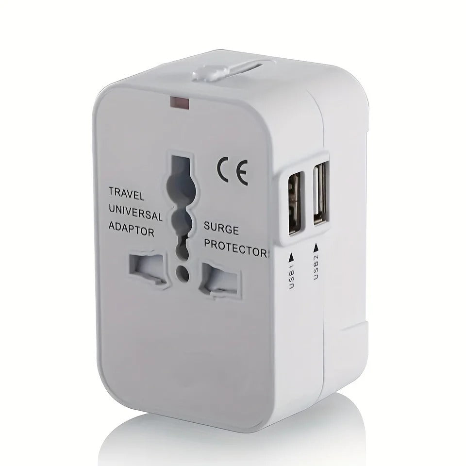 TravelPort | Wereldwijde reisadapter met dubbele USB-poorten – Compacte, universele oplader