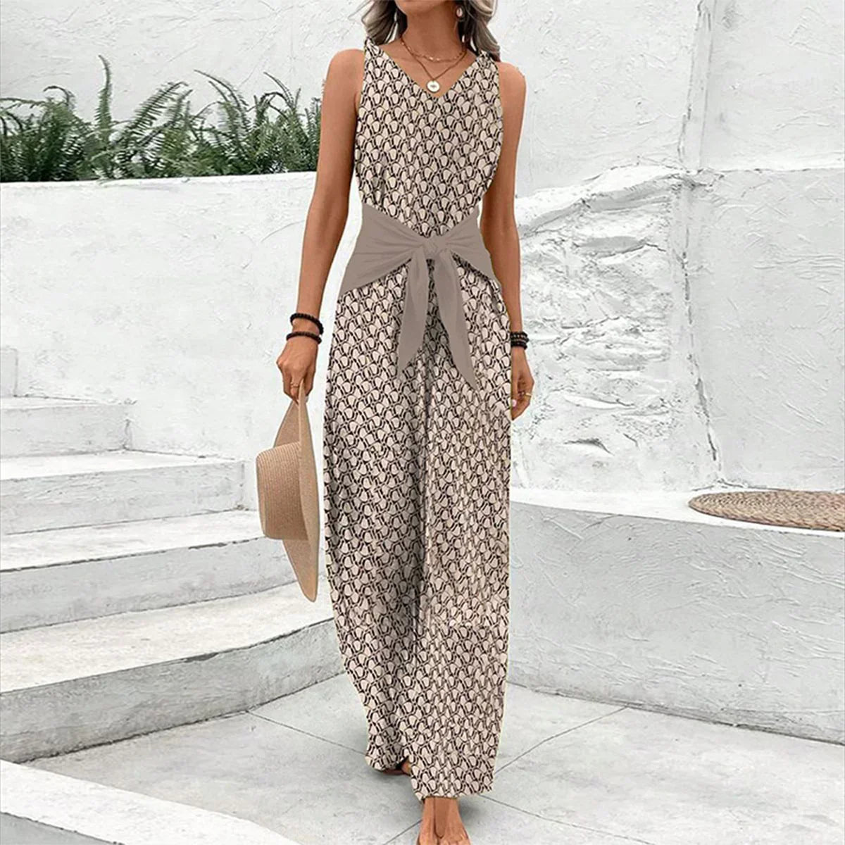 Vexinae | Dames katoenen jumpsuit – Stijlvolle mouwloze romper, casual zomeroutfit