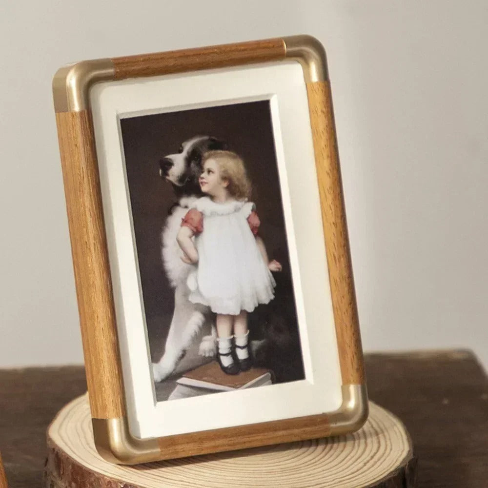 Memoria | Vintage houten fotolijst voor op tafel – Elegante staande fotolijst