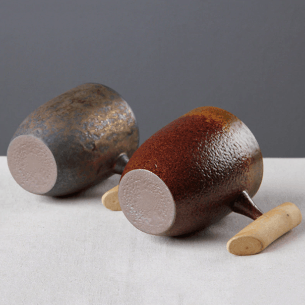 MugNatura | Keramische koffiemok in Japanse stijl met houten handvat – Vintage theekopje