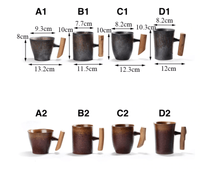 MugNatura | Keramische koffiemok in Japanse stijl met houten handvat – Vintage theekopje