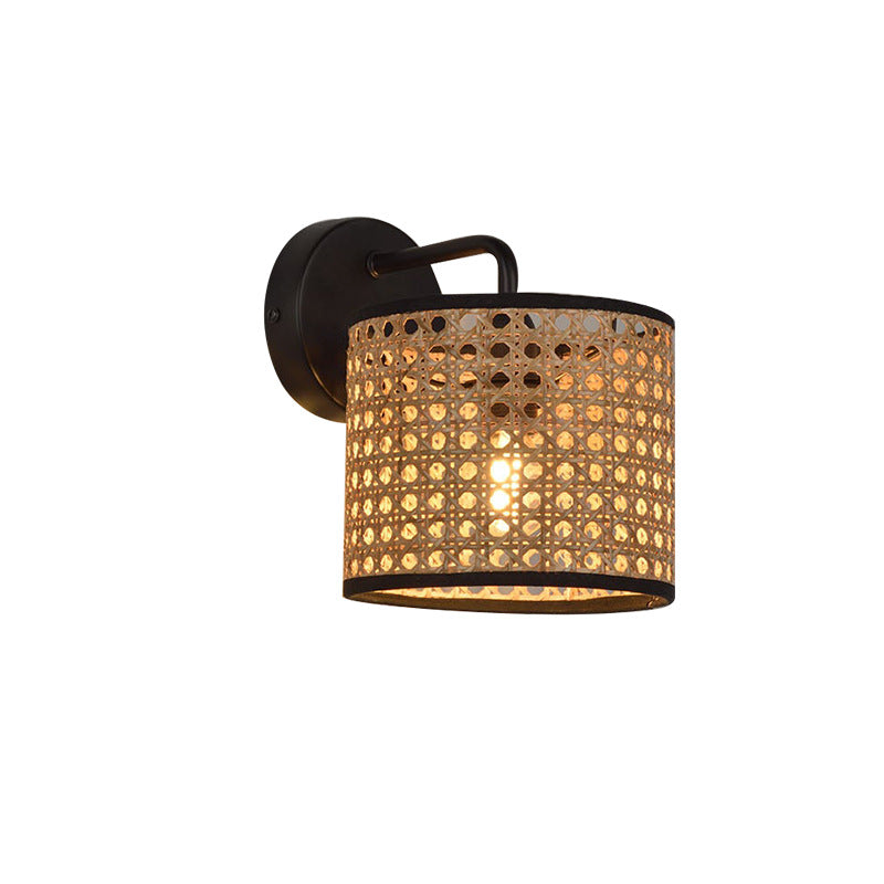 WeaveLight | Boho geweven trommel rotan wandlamp