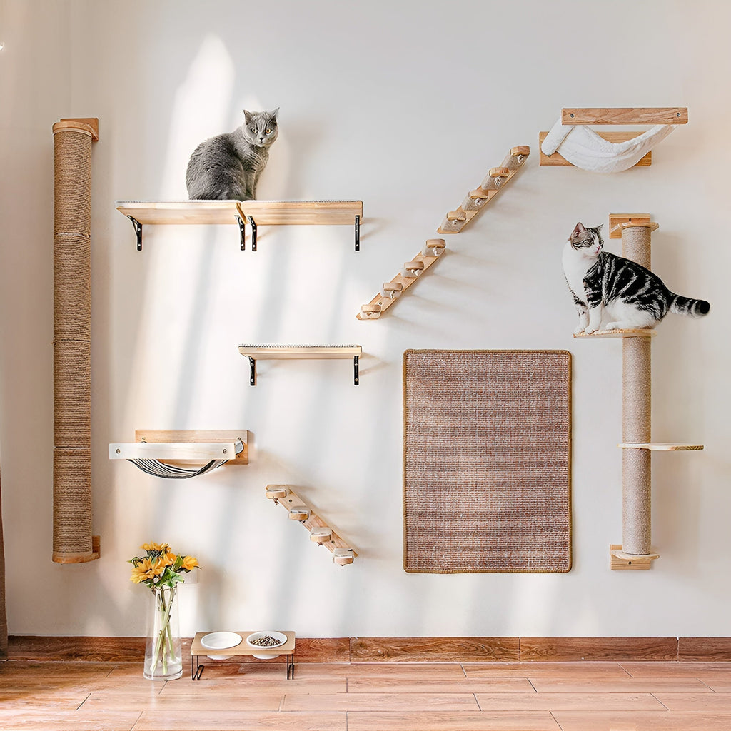 FeliClimb | Wandgemonteerde kattenklimrek & krabpaal – Interactieve speelwand voor katten voor thuis