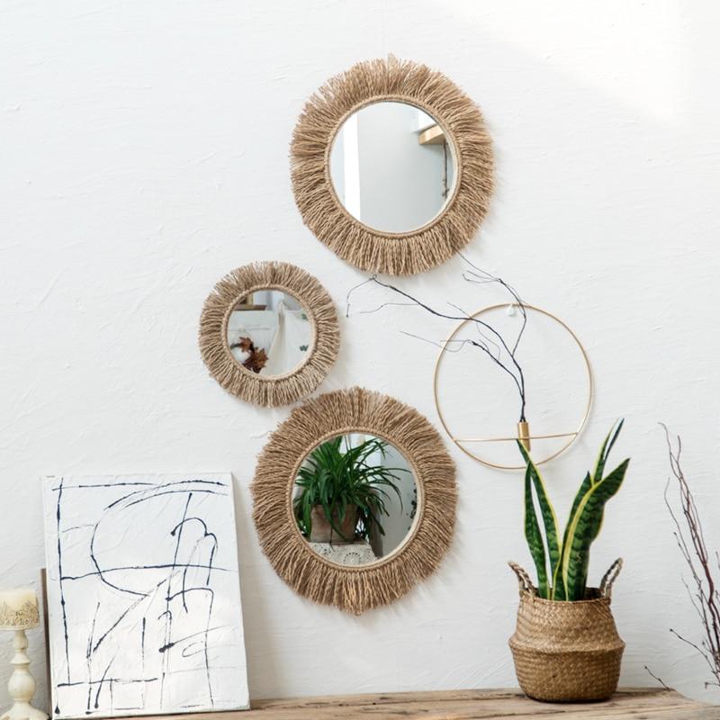 RusticGaze | Boho henneptouw decoratieve wandspiegel